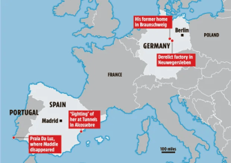 The location of Christian B's 'box factory' and reported sightings of Madeleine across Europe