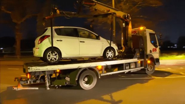 A car was seen being removed from the scene this morning