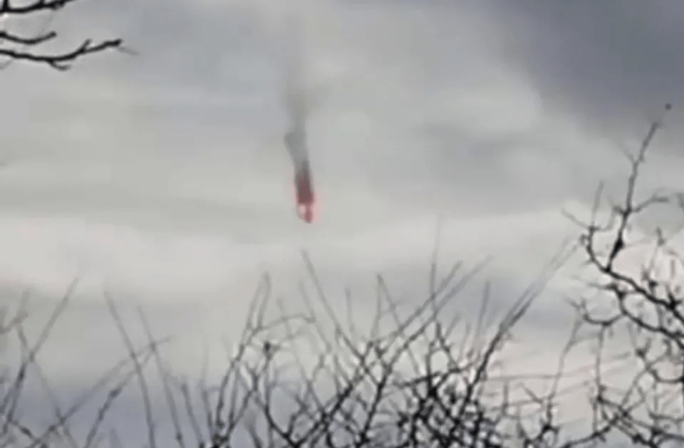 A Russian jet, believed to be an Su-34, is downed by Ukrainian armed forces on February 18