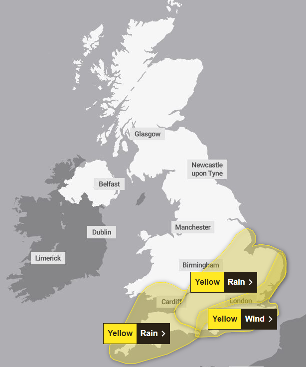 A number of yellow warnings are in place today