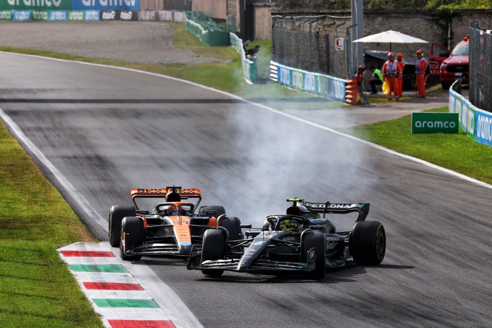 Hamilton and Piastri battling at the Italian Grand Prix