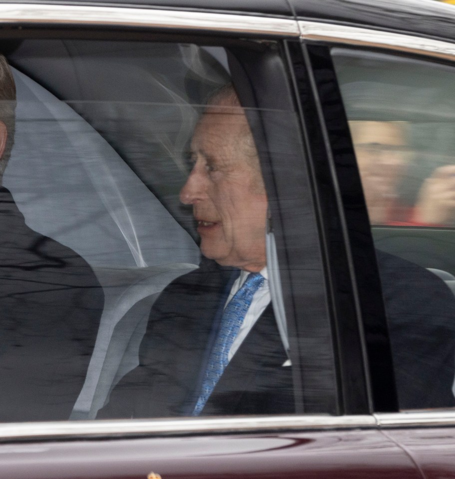 Charles was pictured as he was driven to Buckingham Palace for his weekly audience with Rishi Sunak