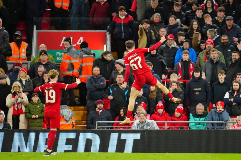 Koumas celebrates scoring on his Reds debut in the FA Cup win over Southampton at Anfield