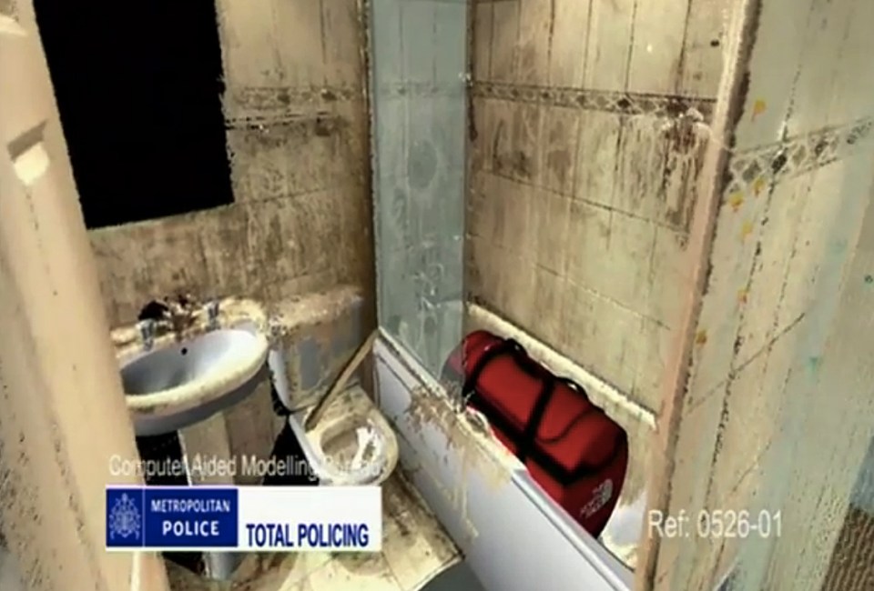 Officers discovered a padlocked red North Face holdall in the bathtub with putrefying red liquid seeping from it