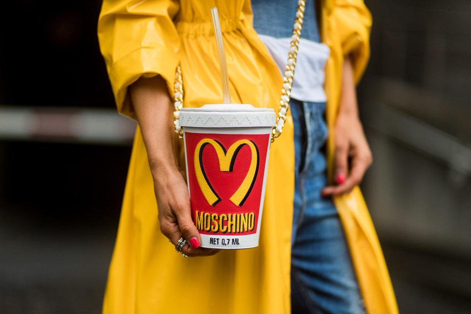 Top brand Moschino was so Happy with the first Meal ticket it designed in 2014 (a matching outfit and happy meal box), it brought out a drinks bag too . . . just to deliver the full ­takeaway experience