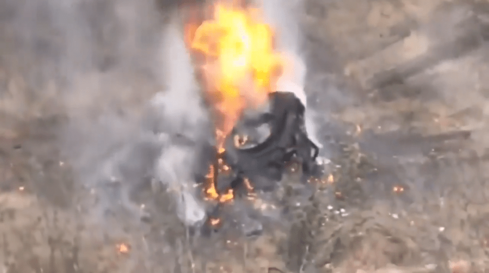 Footage captured the mighty tank lying in a mangled heap