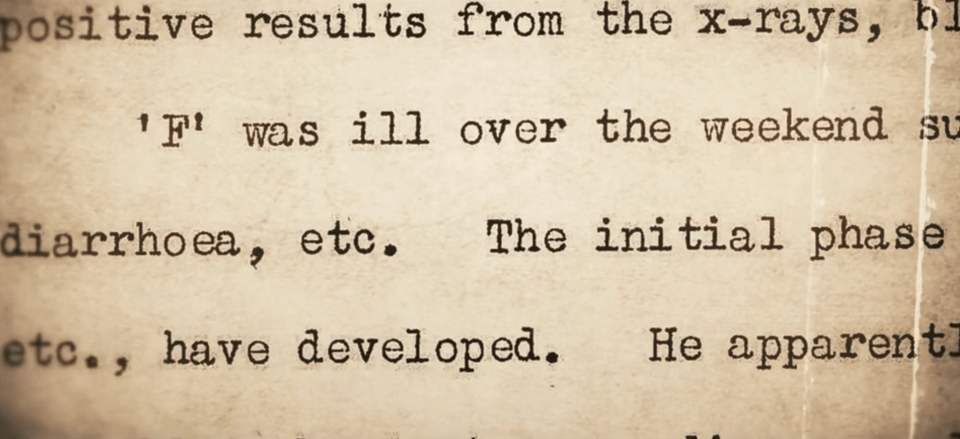 A recreation of Young's diary, where he often referred to his victims by their initials