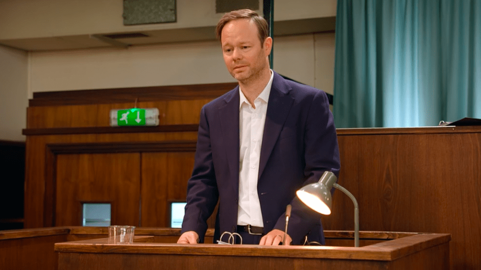 The two juries are watching a reenacted murder trial in a TV experiment