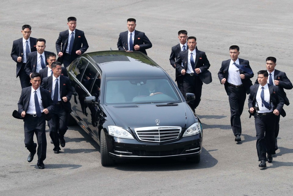 Kim has been known to travel in a limousine while body guards jog beside