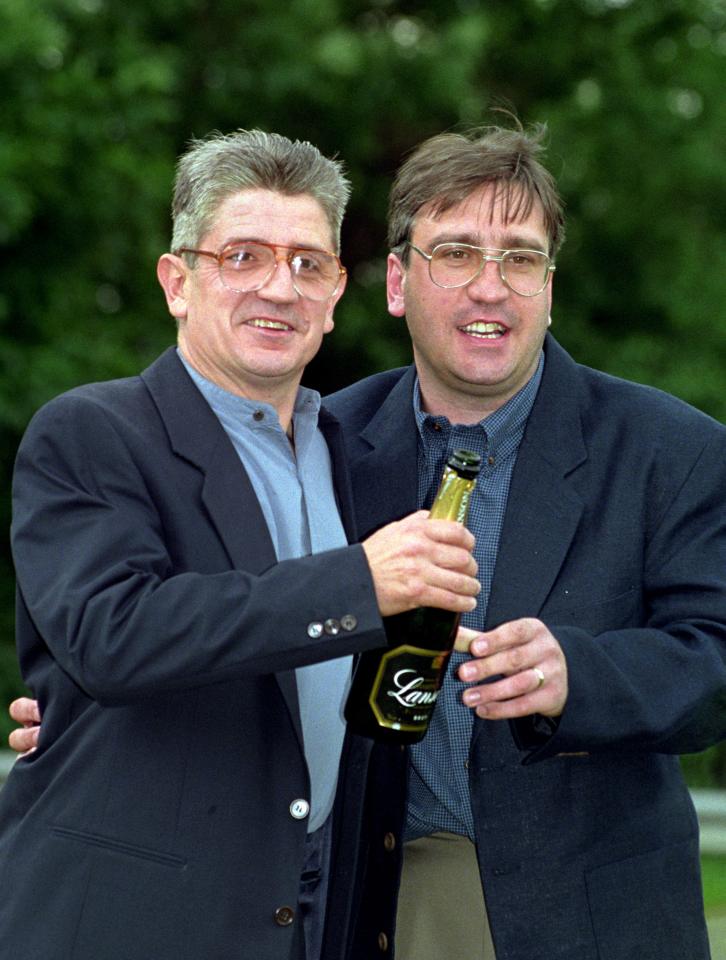 Mark (right) and Paul Maddison (left) celebrate their winning, but the win would mark the end of the friendship