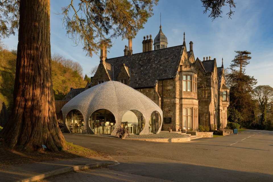 The ambitious project transformed the mansion's cafe into a sphere shaped building