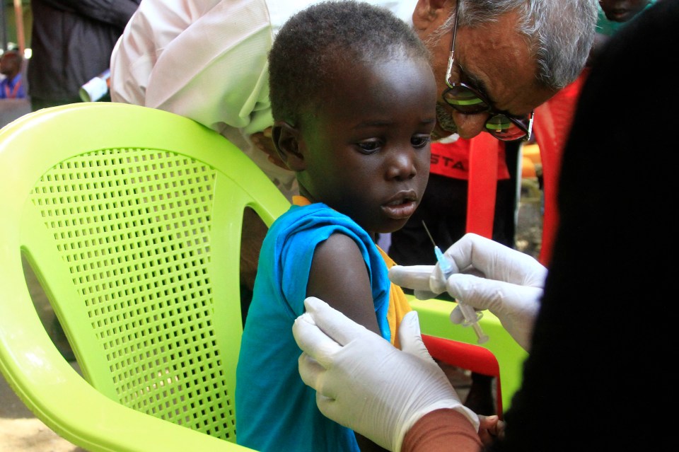 A child receives a vaccine shot in Sudan’s Gedaref on January 22, 2024