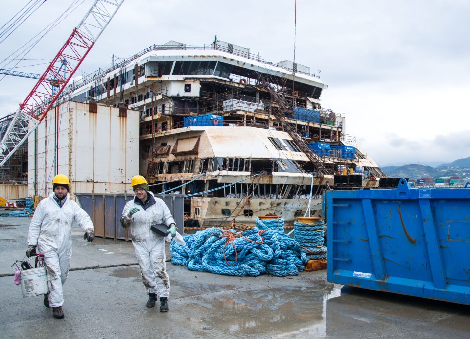 Concordia while it was beached at its home port in Genoa before being scrapped