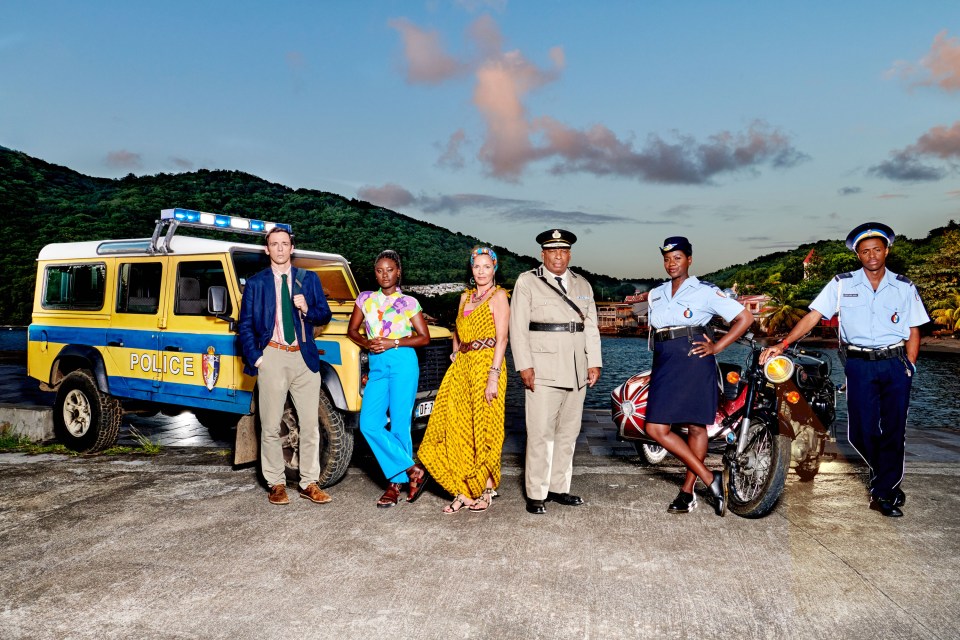 Death In Paradise stars Ralf Little as DI Neville Parker, Shantol Jackson as Naomi Thomas, Elizabeth Bourgine as Catherine Bordey, Don Warrington as Commissioner Selwyn Patterson, Ginny Holder as Darlene and Tahj Miles as Marlon Pryce