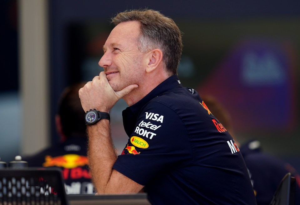 The Red Bull boss pictured smiling this morning in Bahrain after flying in for the F1 season opener