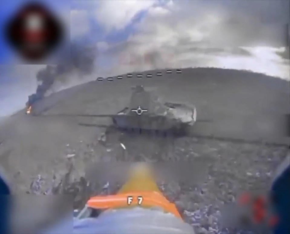 Footage shows drones blasting the war vehicles