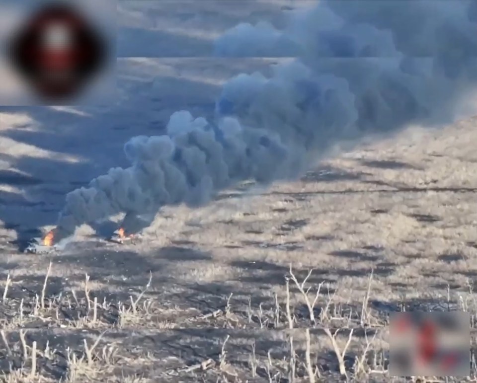 Plumes of smoke rise from the scene after the onslaught