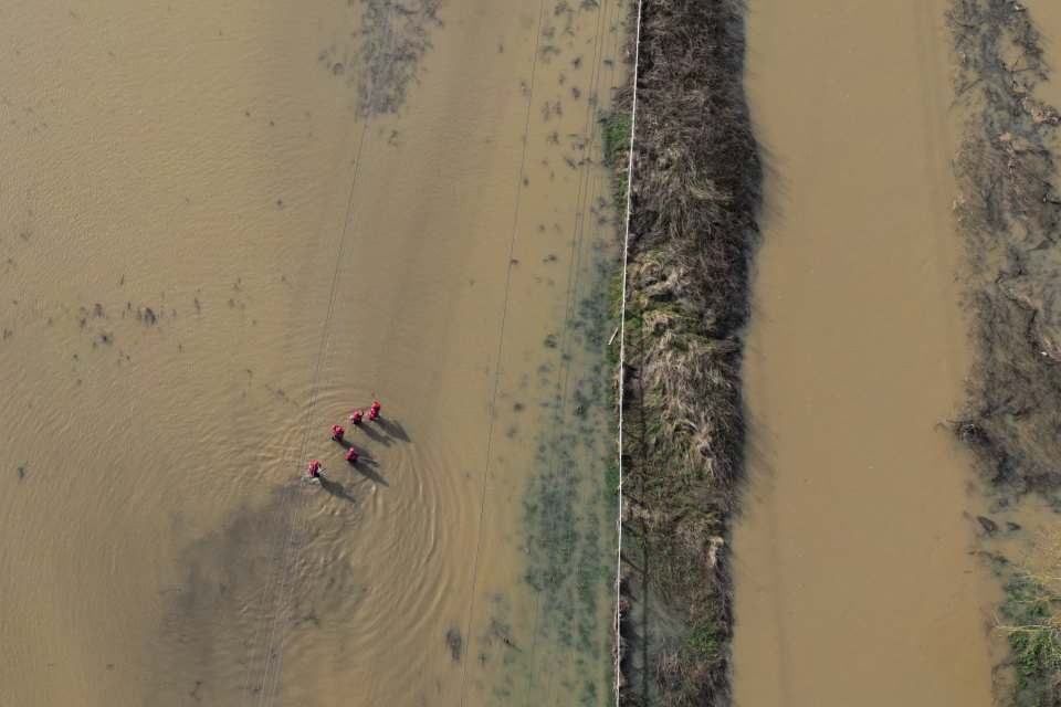 Fields by the river Soar flooded after heavy rain