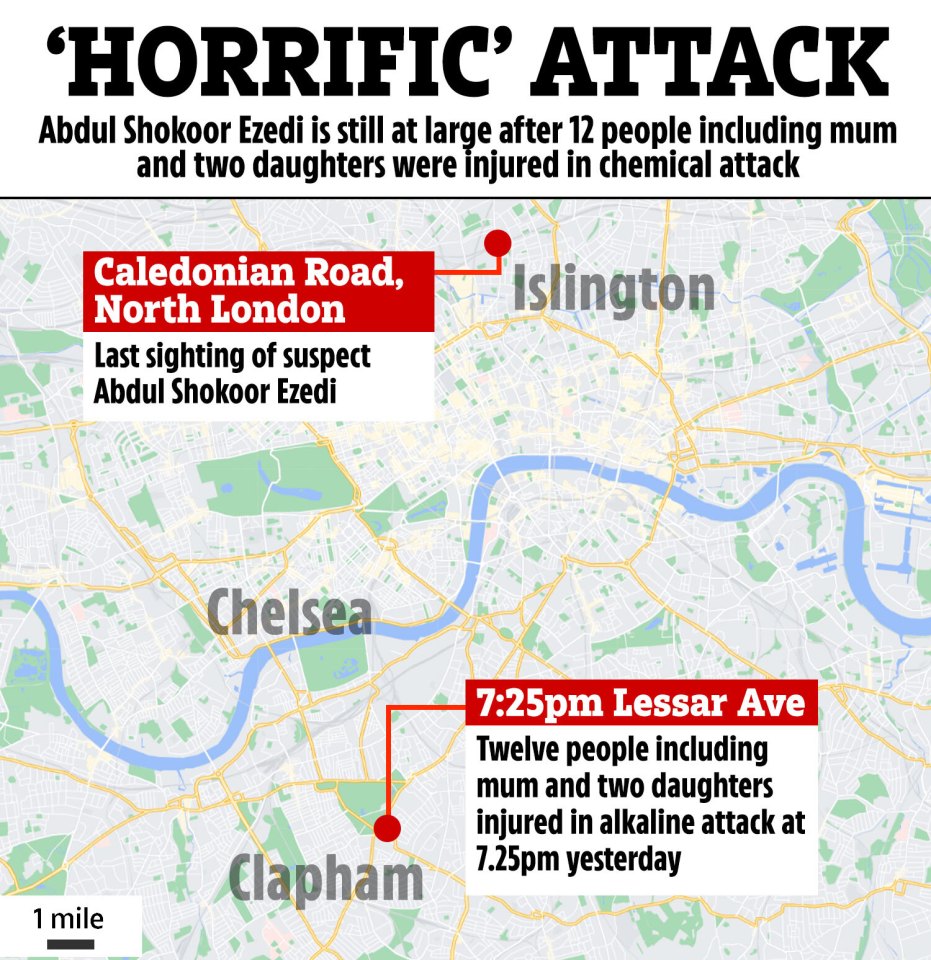 A map of Ezedi's movements since the alkaline attack