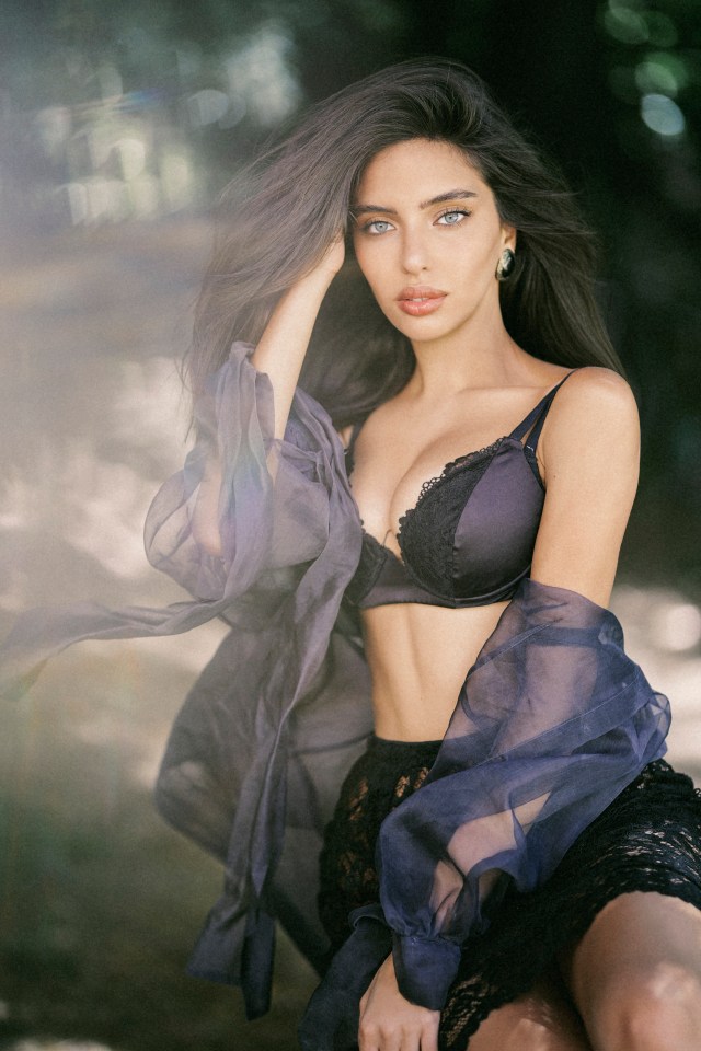 Sara Arfaoui looked stunning as she posed in black lingerie for a photoshoot