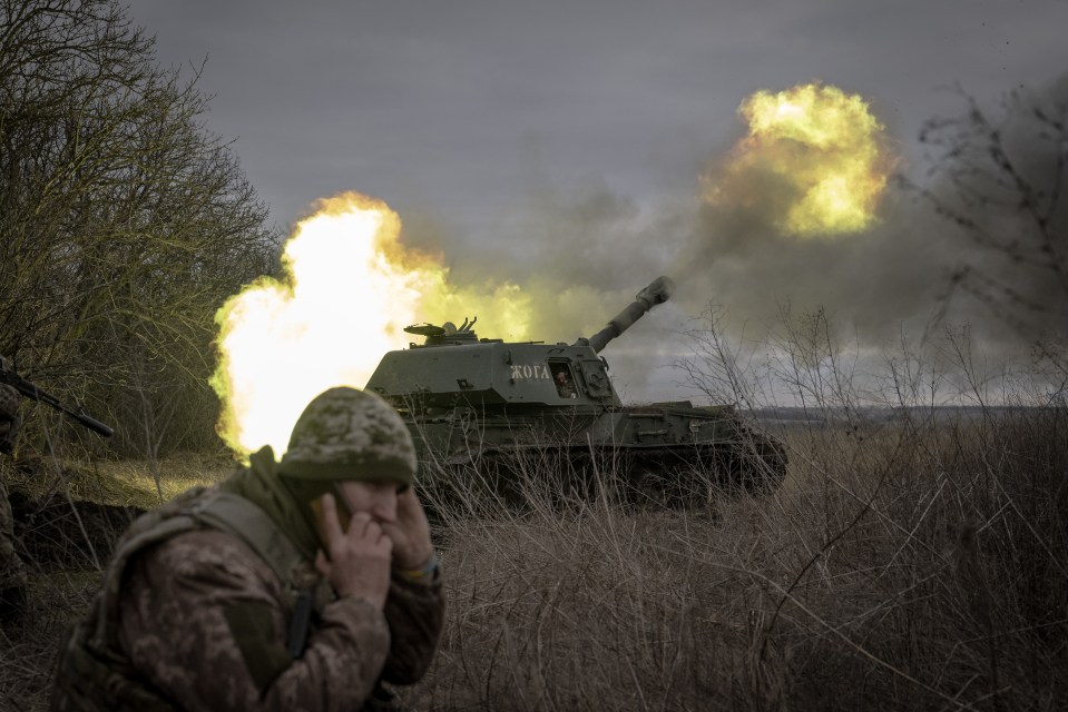 A Ukrainian tank fires towards the eastern city of Avdiivka - the site of one of the bloodiest battles of the war