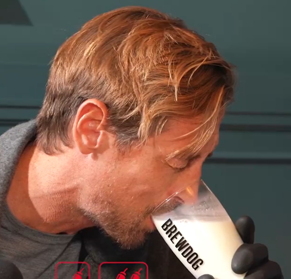 Crouch was forced to glug a pint of milk