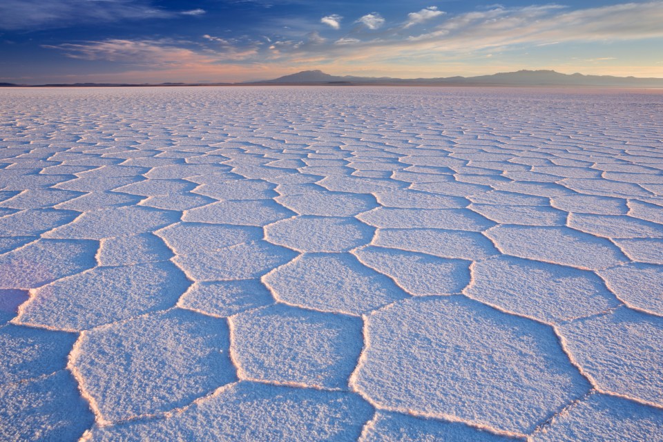 The world’s largest salt flat, Salar de Uyuni in Bolivia, stretches over 4,000 square miles