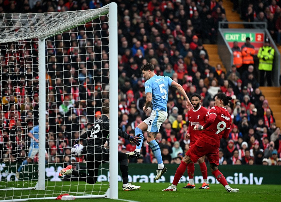 Stones poked home from Kevin De Bruyne's brilliant corner