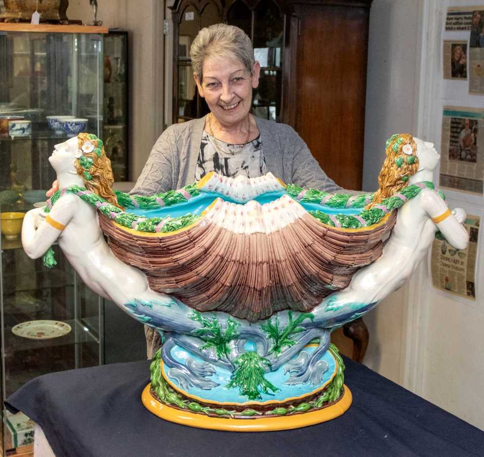 Hansons’ ceramics consultant Gill Finney with the mermaid vase