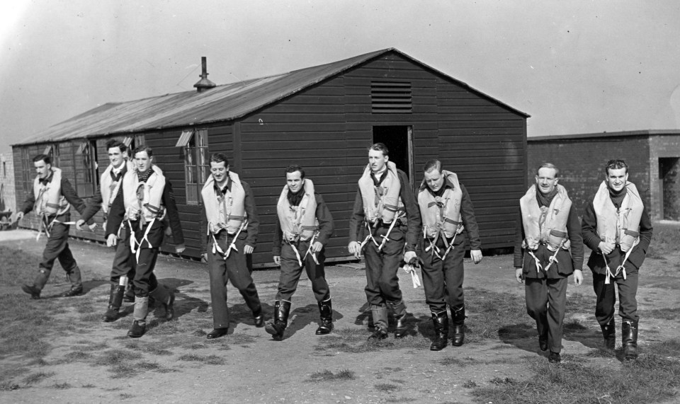 Paddy, far right, with the Aussie squadron including Bluey Truscott, third from right