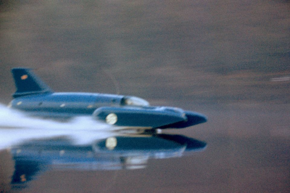 The Bluebird K7 'flying’ on the lake before the tragedy in 1967