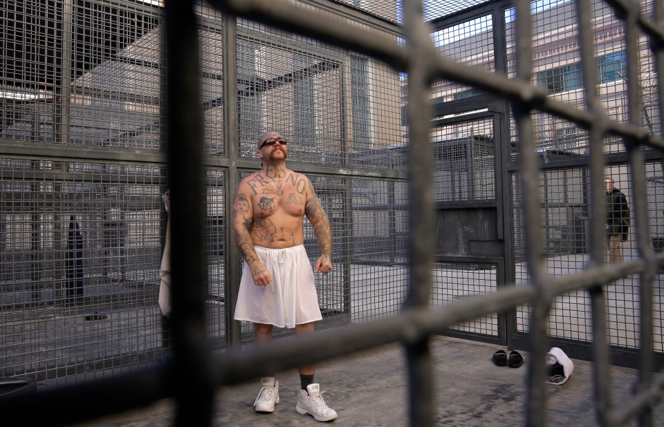 Robert Galvan, pictured in 2015, in prison for a double murder in 1996, gets three hour outside a day in a secure cell for exercises at the Adjustment Center of death row at San Quentin