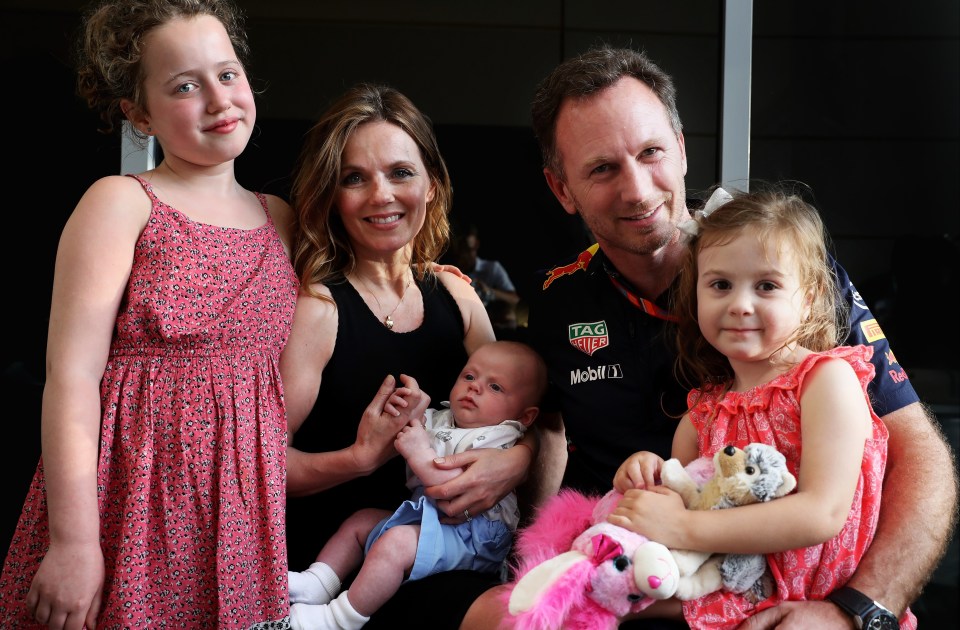 Christian and Geri Horner have been a happy family with children (left) Bluebell, (centre) Montague and (right) Olivia