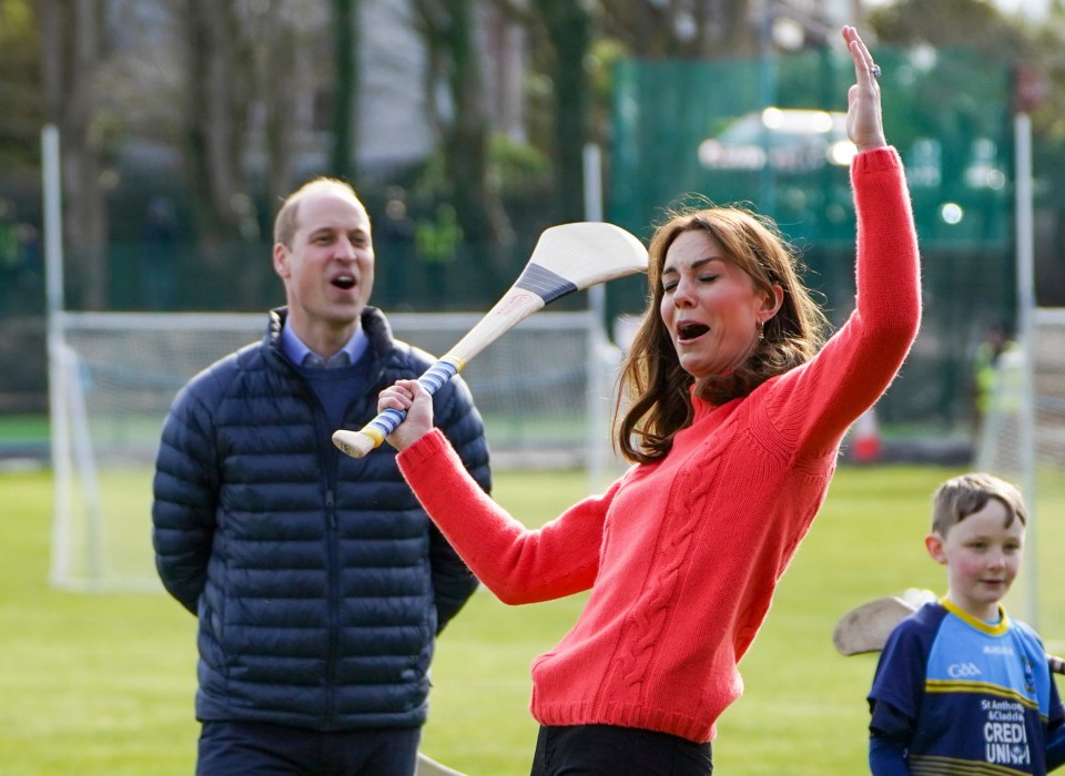 Kate tries her hand at hurling on a visit to Ireland in 2020