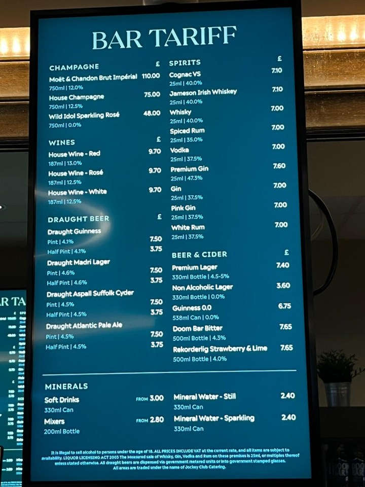 Here are the Cheltenham Festival drinks prices for 2024