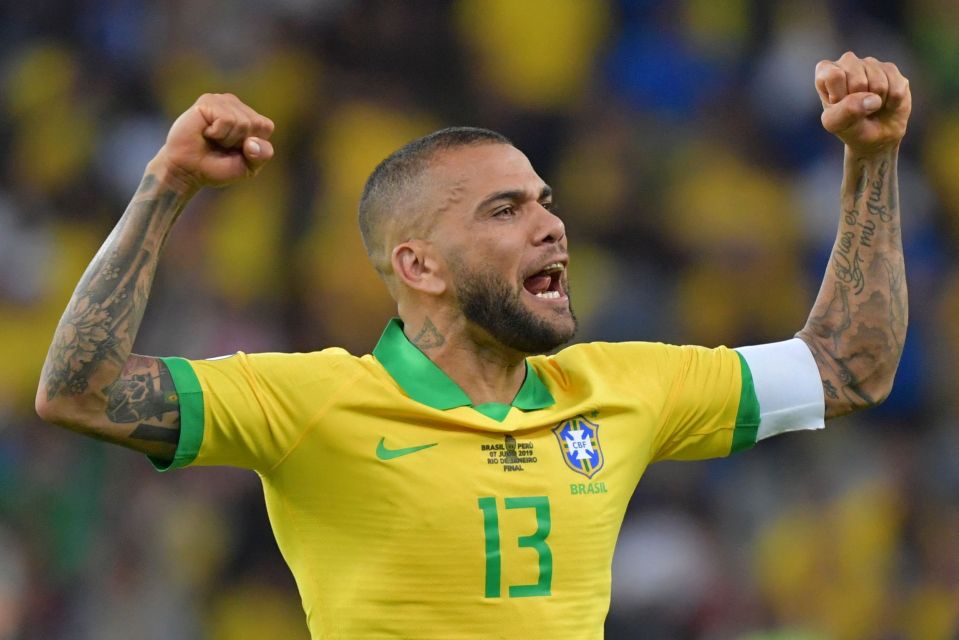 Alves celebrates after winning the Copa America football tournament in Brazil in 2019