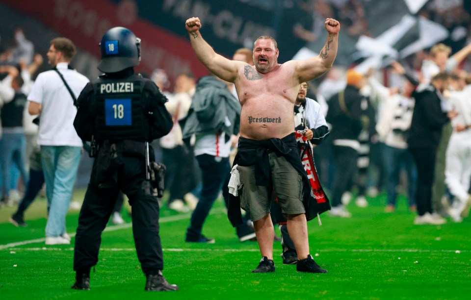 An Eintracht Frankfurt pitch invader following a recent West Ham match