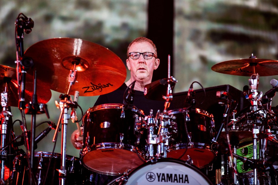 The drummer for rock band Blur Dave Rowntree performs at the Danish music festival Roskilde Festival 2023 in Roskilde