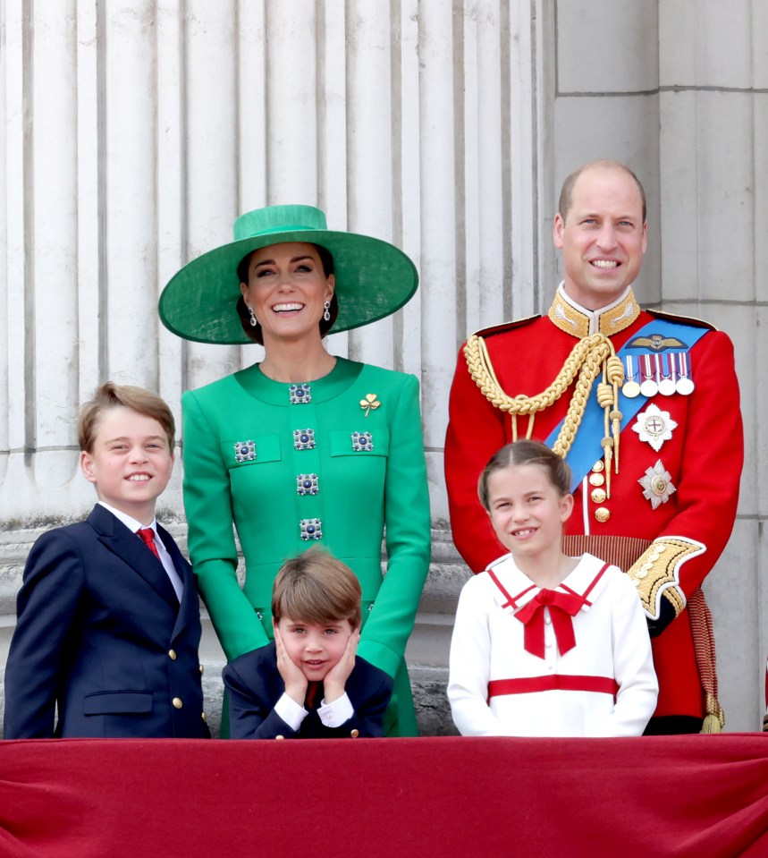 The Prince and Princess of Wales with their children Louis, Charlotte and George during the major royal event