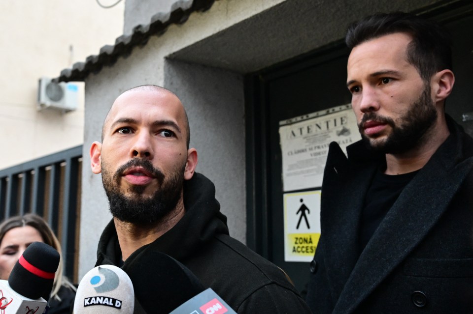 Andrew Tate, left, and his brother Tristan pictured leaving court yesterday