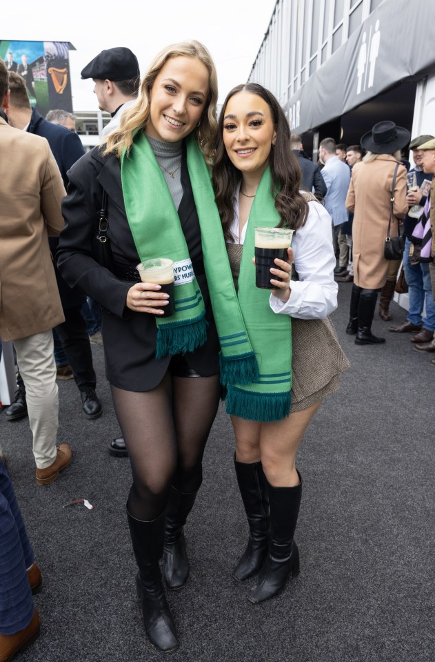 Two Cheltenham attendees paid homage to the St Patrick's Thursday theme with their green scarves