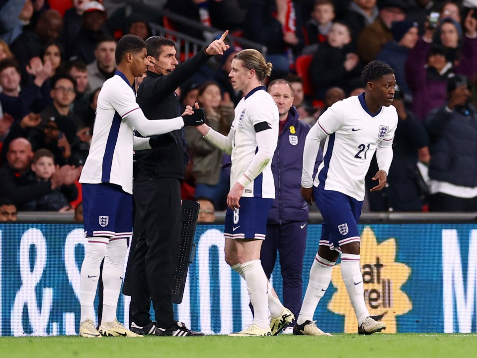 Kobbie Mainoo came on for his England debut in the second half