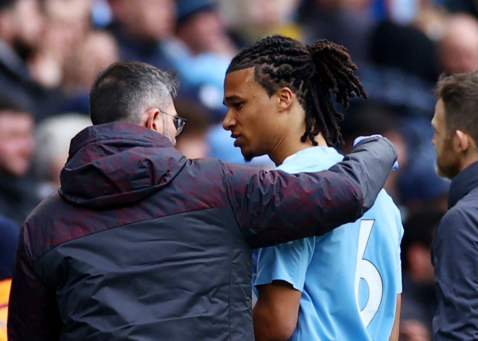 Nathan Ake was forced off with an injury during the first half