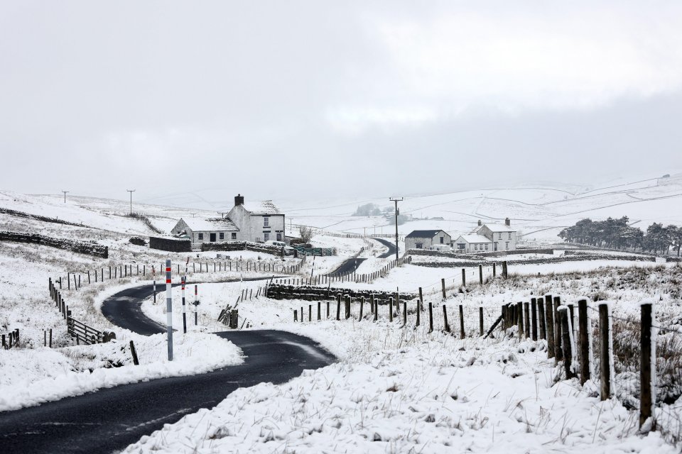 A blanket of snow covering countryside in Teesdale, County Durham last week