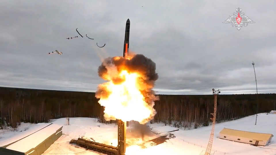 A Yars intercontinental ballistic missile is test-fired in northwestern Russia on March 1