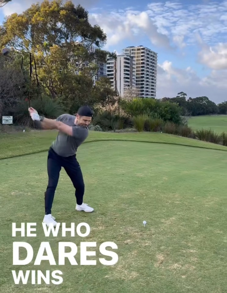 Mark shared a video of him golfing after he landed in Sydney with Michelle