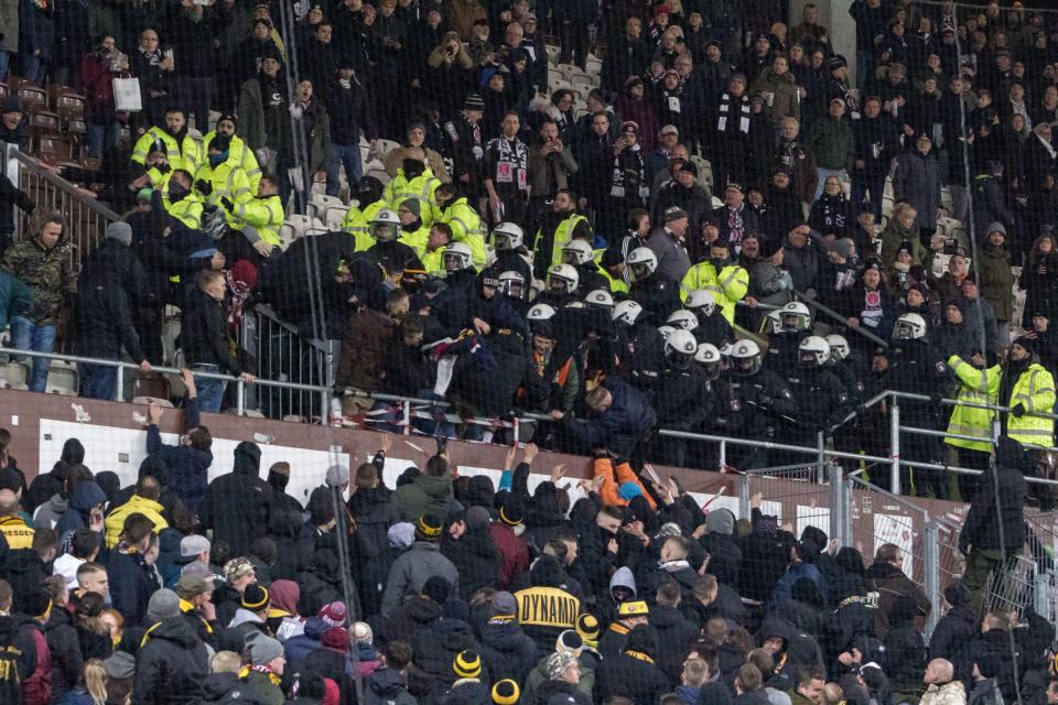 Police break up fight between Dynamo Dresden and St Pauli fans