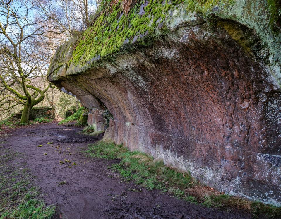 A natural tor of Millstone Grit below Birchover Derbyshire