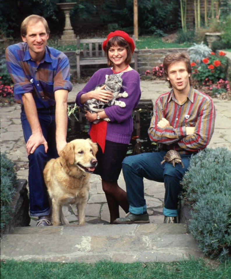 Peter Duncan, right, with Simon Groom and Janet Ellis during his Blue Peter days