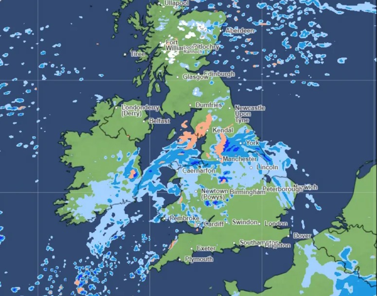 Met Office maps also predict a wet and stormy outlook on Sunday